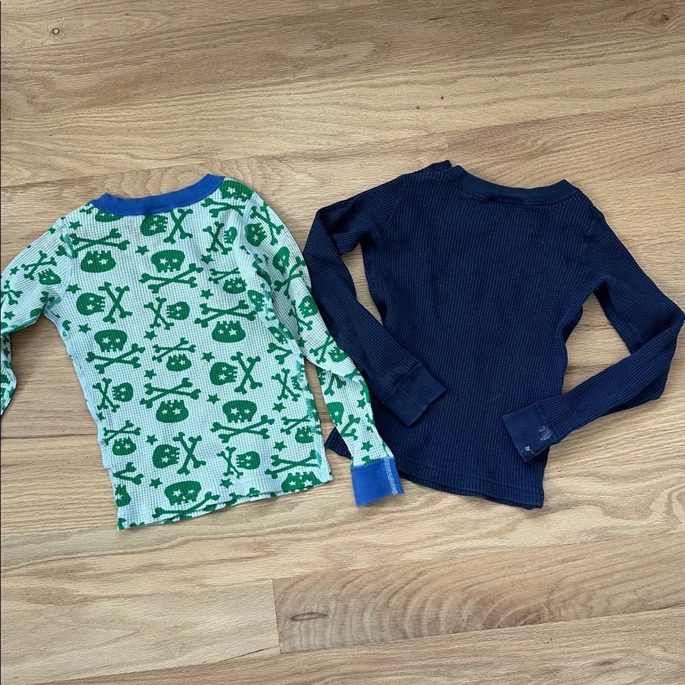 Hanna Andersson set of 2 waffle knit organic cotton long sleeve pajama tops sz 5